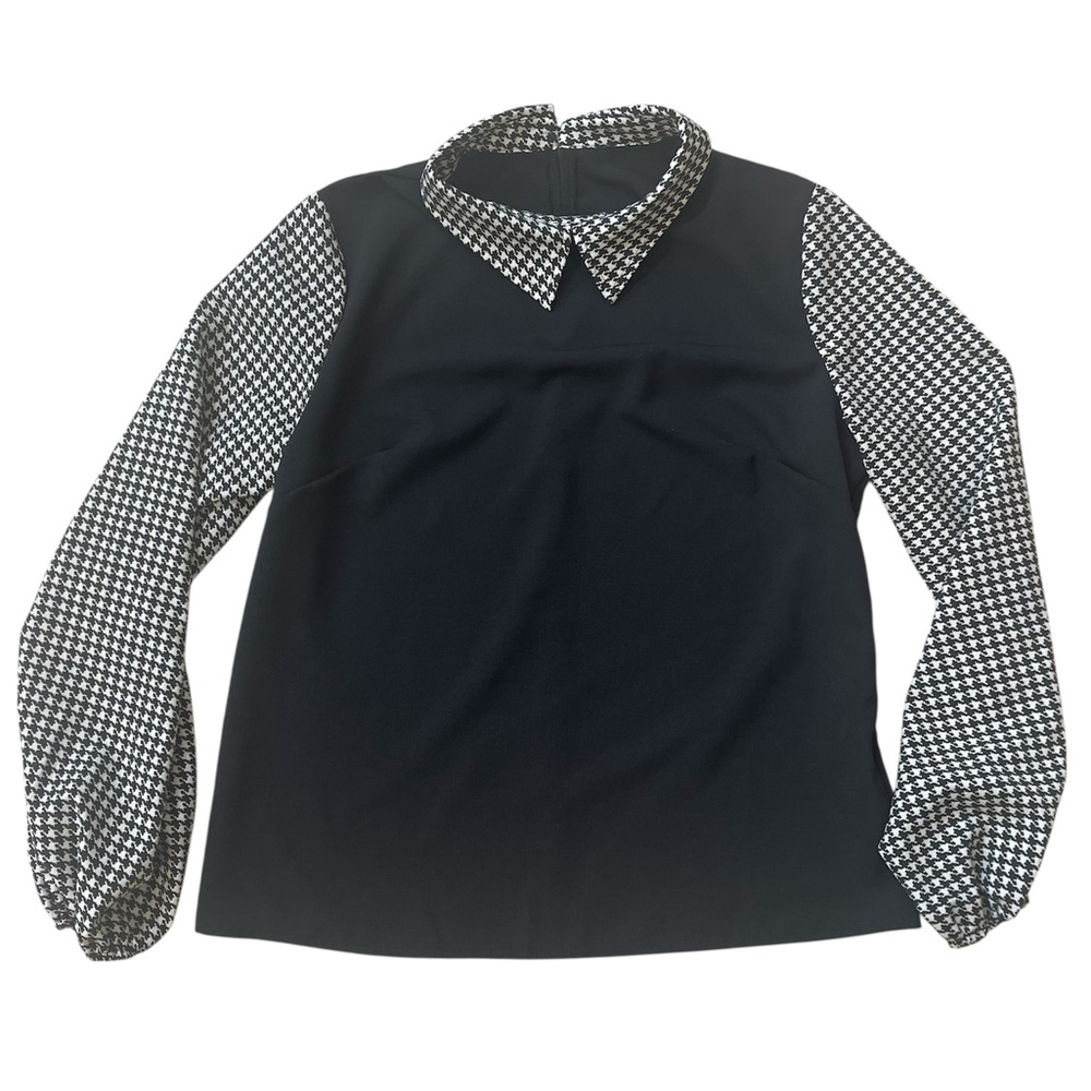 Black and White Houndstooth Blouse Sz Small